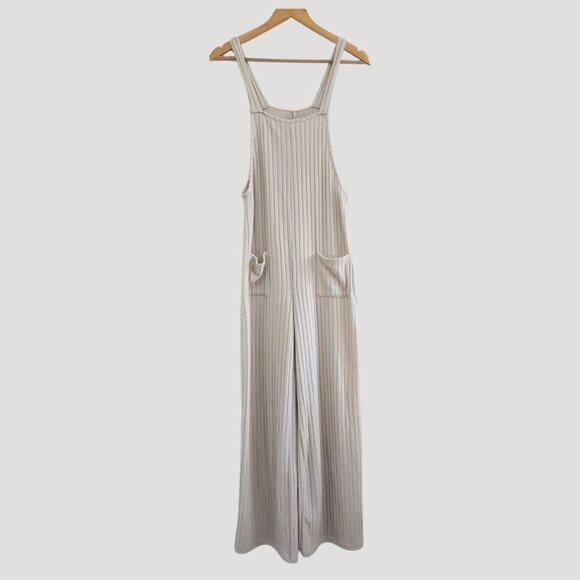 Yozy Ribbed Ivory Slouchy Overalls Jumpsuit Women's Size Medium - Picture 1 of 11